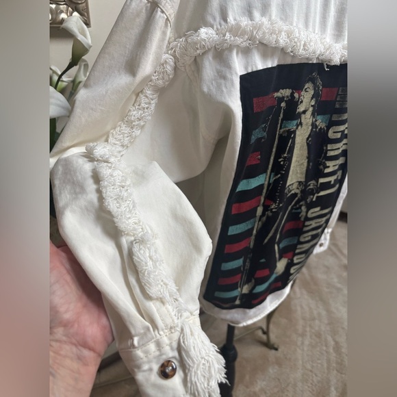 MICHAEL JACKSON GRAPHIC PRINT VINTAGE FRINGE KING OF POP SHIRT/ SHACKET SZ M - Picture 3 of 7